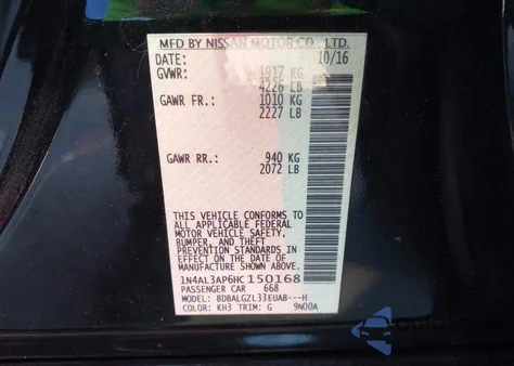 2017 Nissan Altima 2.5 S from USA, damaged, VIN 1N4AL3AP6HC150168